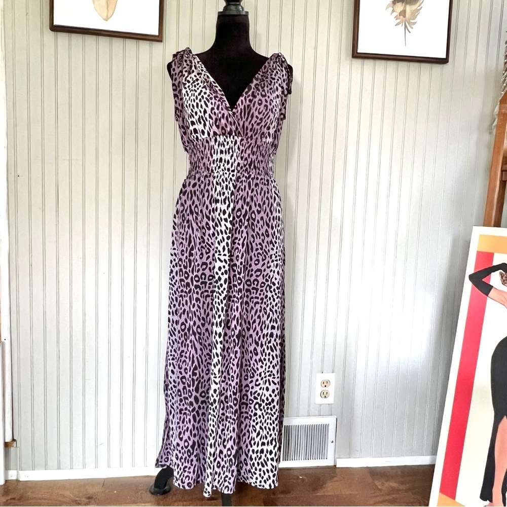 Y2K Purple Multi Animal Print Jersey Maxi Dress Size Medium Sleeveless